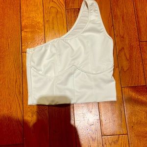 White asymmetrical crop top